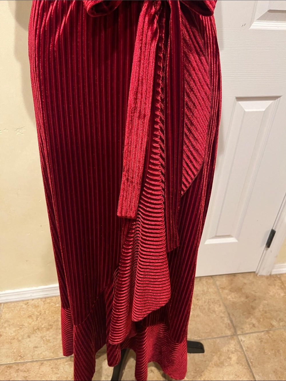 Simplee Apparel Cranberry Red Velvet Wrap Maxi Dress - Picture 2 of 7